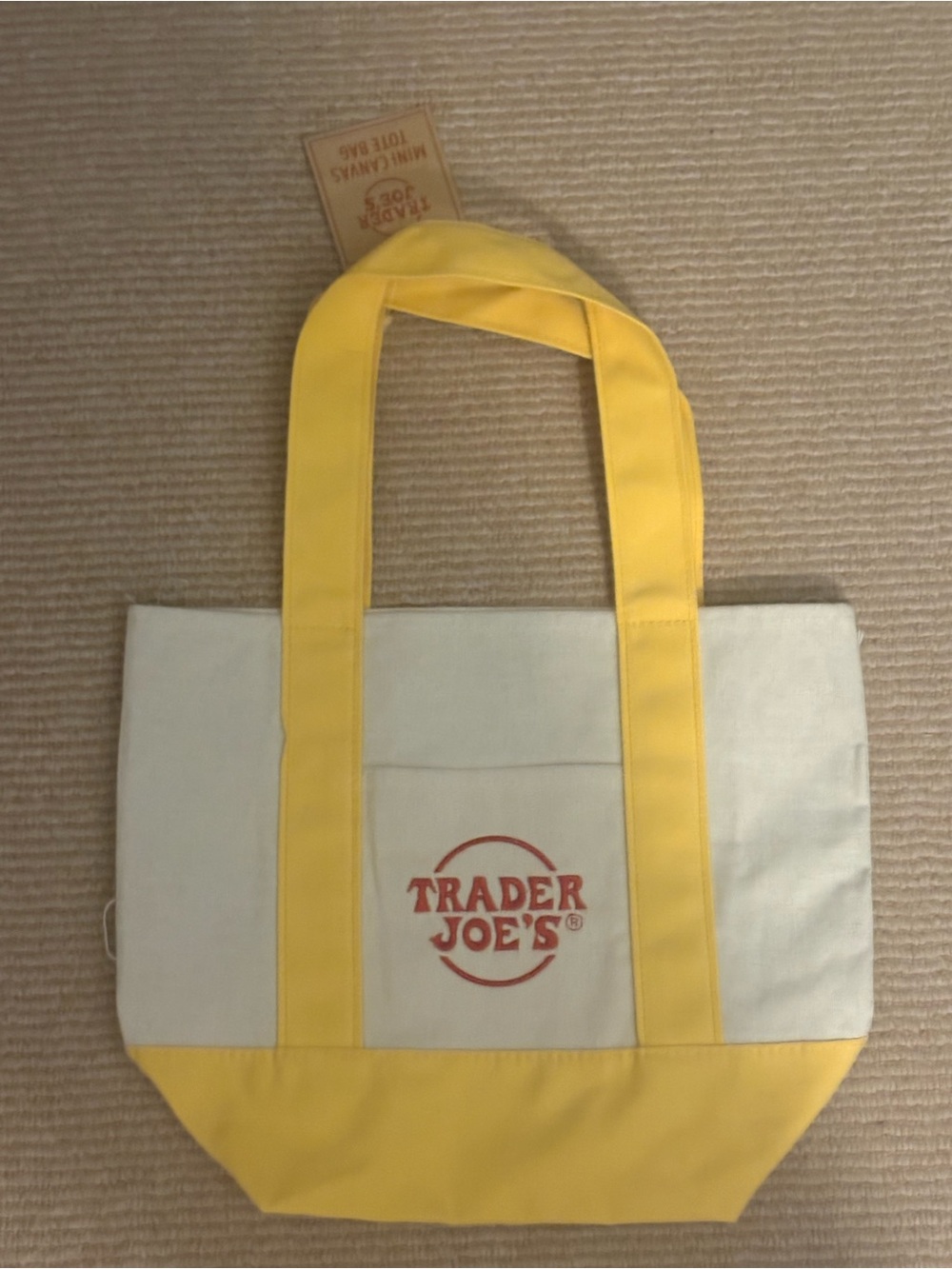 Trader Joe's Yellow and Cream Mini Canvas Tote Bag